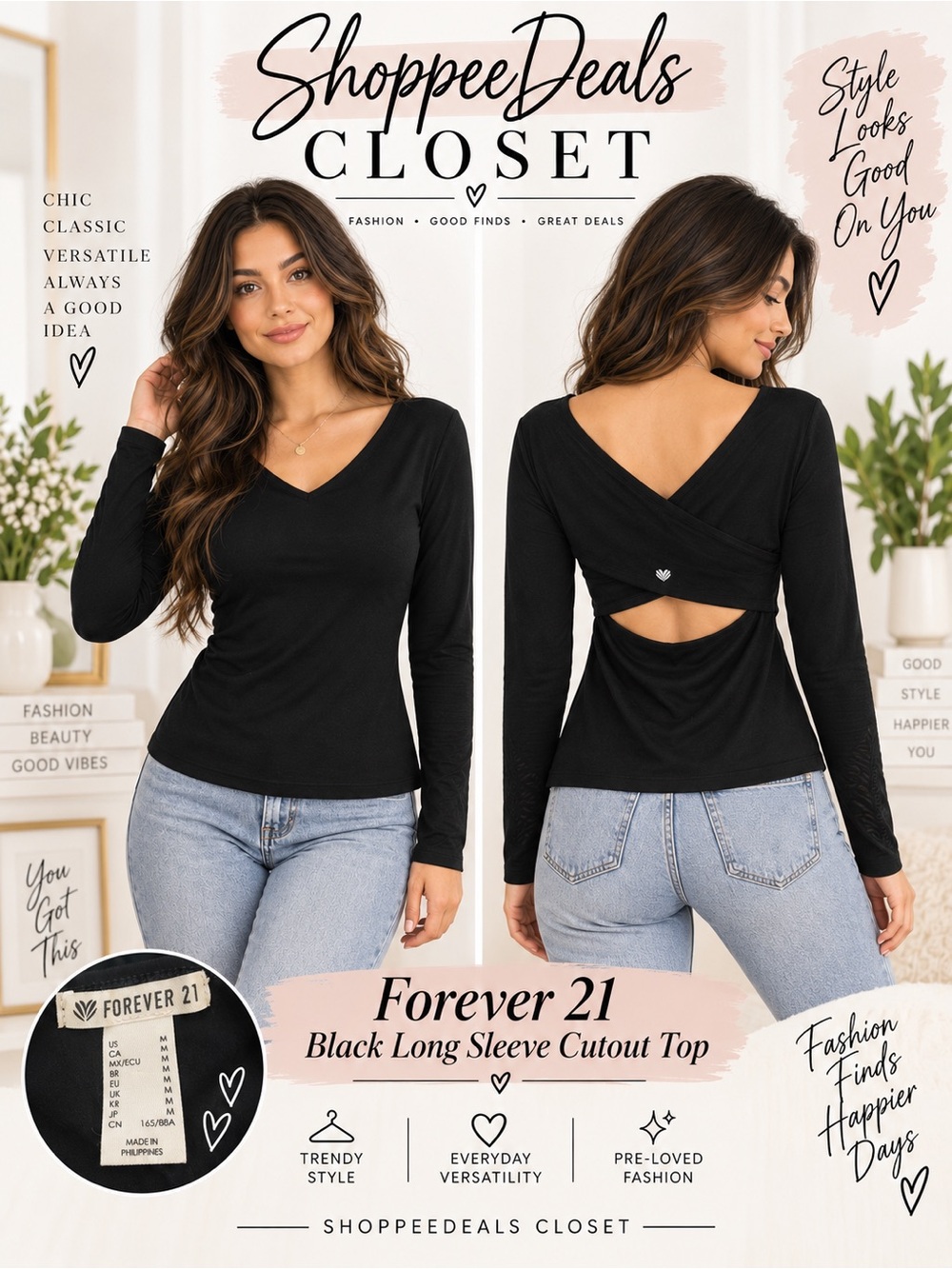Gorgeous Long Black Sleeve Top‎ Cut Out Detail